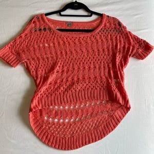 Coral High Low Crop Top Sweater